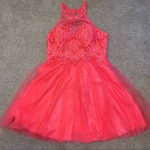 coral pink homecoming dress with sequins & zipper